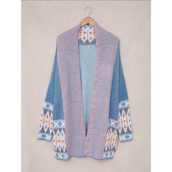 NEW Geo Pattern Drop Shoulder Open Front Cardigan Sweater S - Picture 6 of 8